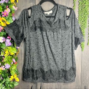 »🌼3/$30🌼LOFT Cutout Shoulder Polka Dot Lace Detailed Short Sleeve Top Size S